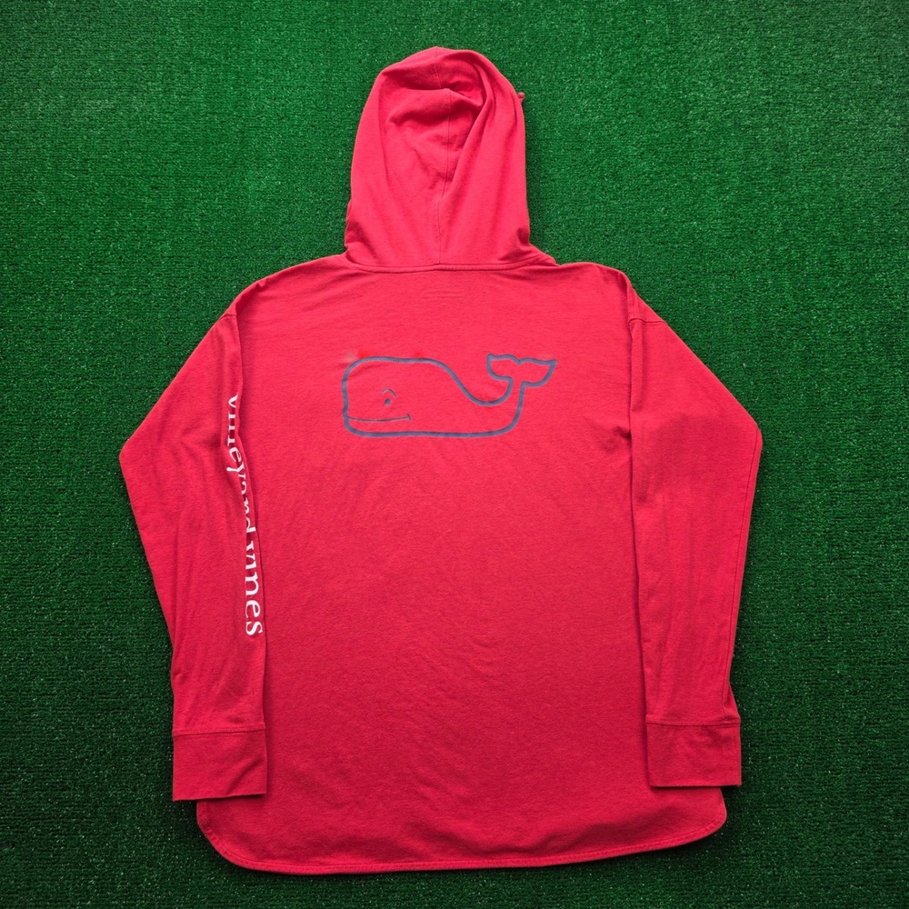 Vineyard Vines Edgartown Hooded Tshirt Mens Medium Red Long Sleeve Pocket Whale